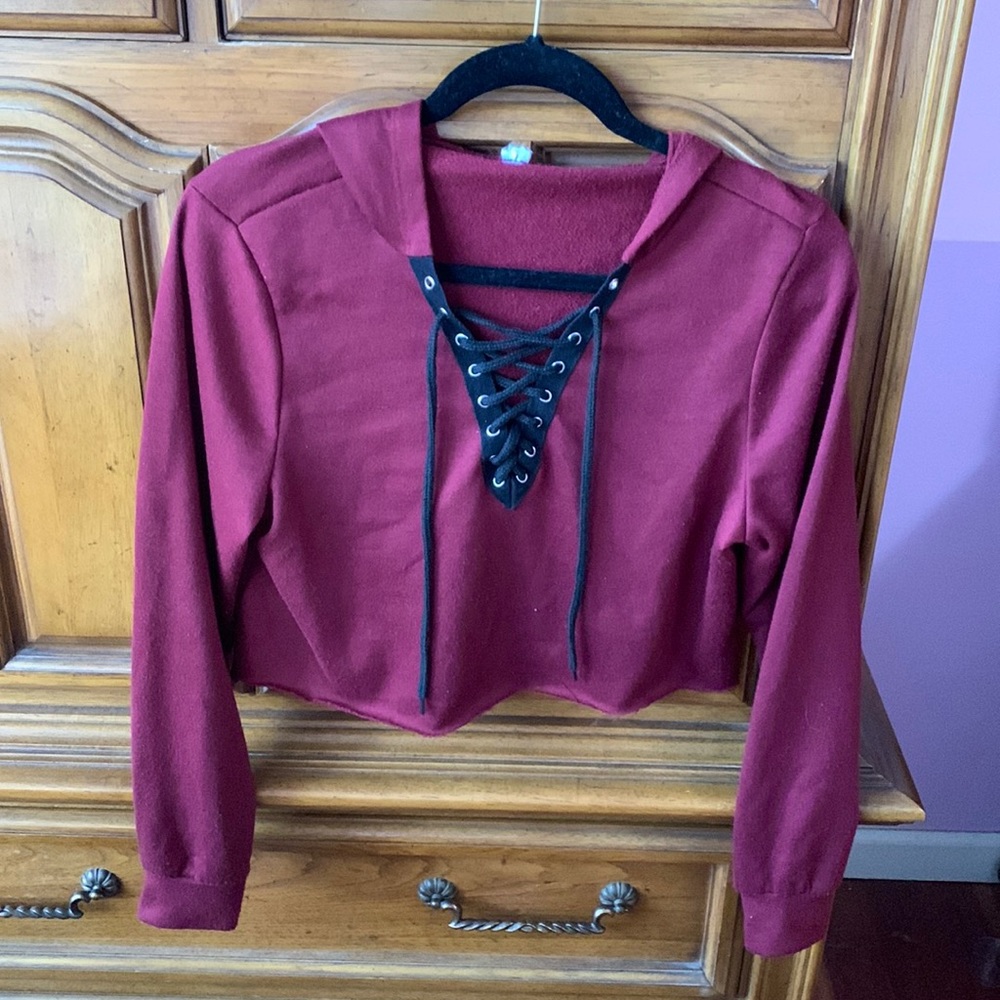 Vintage Cropped Lace Up Hoodie